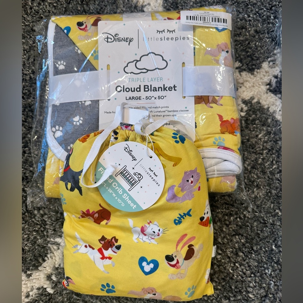 Little Sleepies Disney Pets Cloud Blanket + Crib Sheet Bundle